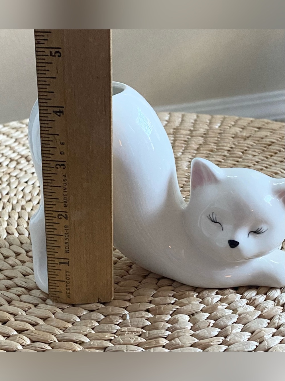 Stretching Cat Kitten White Ceramic Planter Vase - Picture 6 of 7